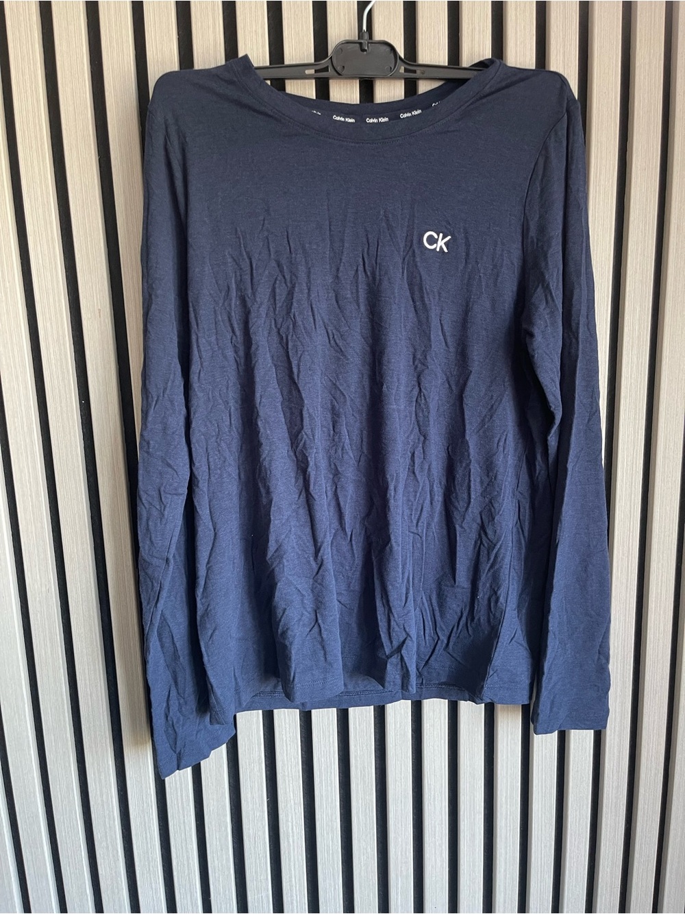 Calvin Klein Men's Long-Sleeve Crew Neck Shirt - Dark Navy with CK Logo